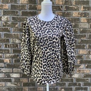 J. Crew Ruffle-Sleeve Leopard Print Top XS 100% Cotton New with Tags